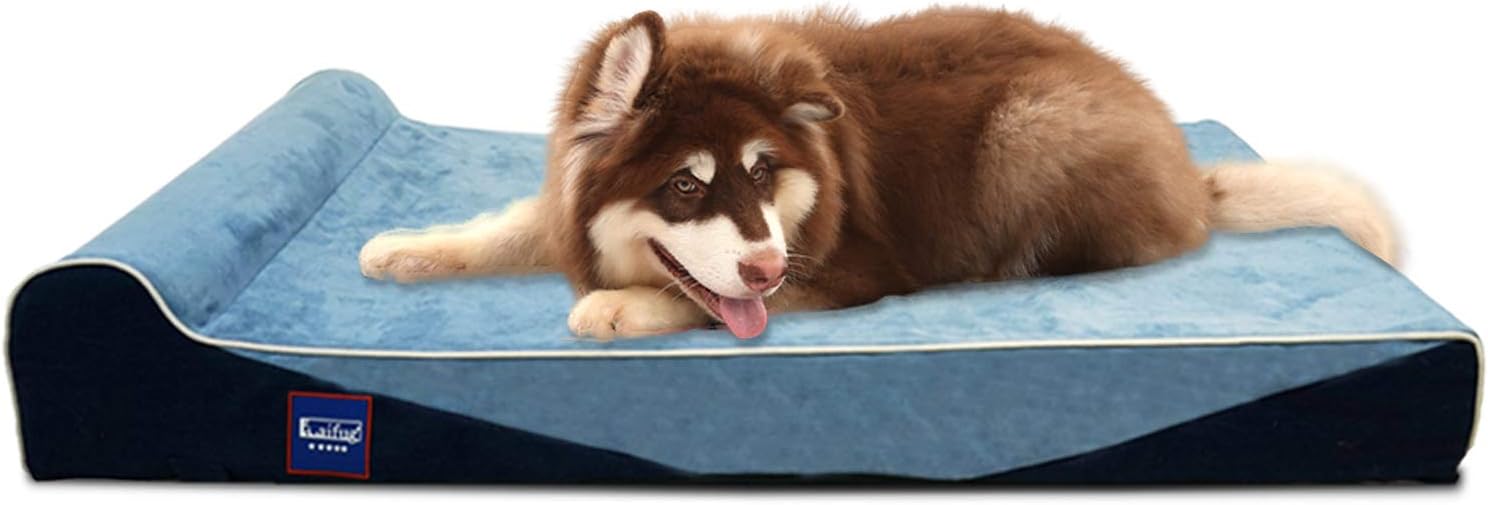 Laifug Orthopedic Memory Foam Dog Bed with Durable Water Proof Liner and Removable Washable Cover (Large (46"x28"x8"), Denim Blue)