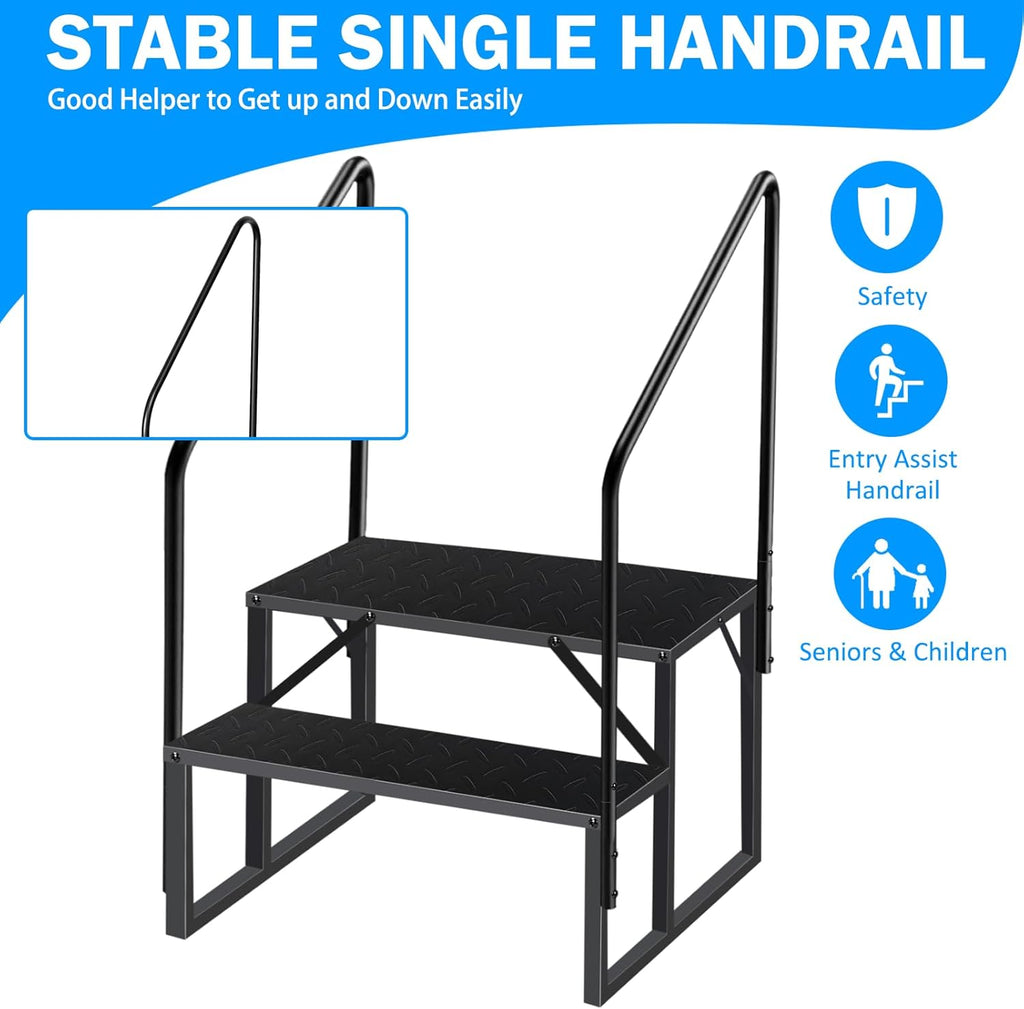 RV Step Stool, 2 Step Ladder, Hot Tub Steps with 2 Handrails, Heavy Duty Ladder Shelf Bookcase, 5th Wheel RV Mobile Home Stairs for Camper/Porch/SPA Pool/Pet Stairs(1 Pack)