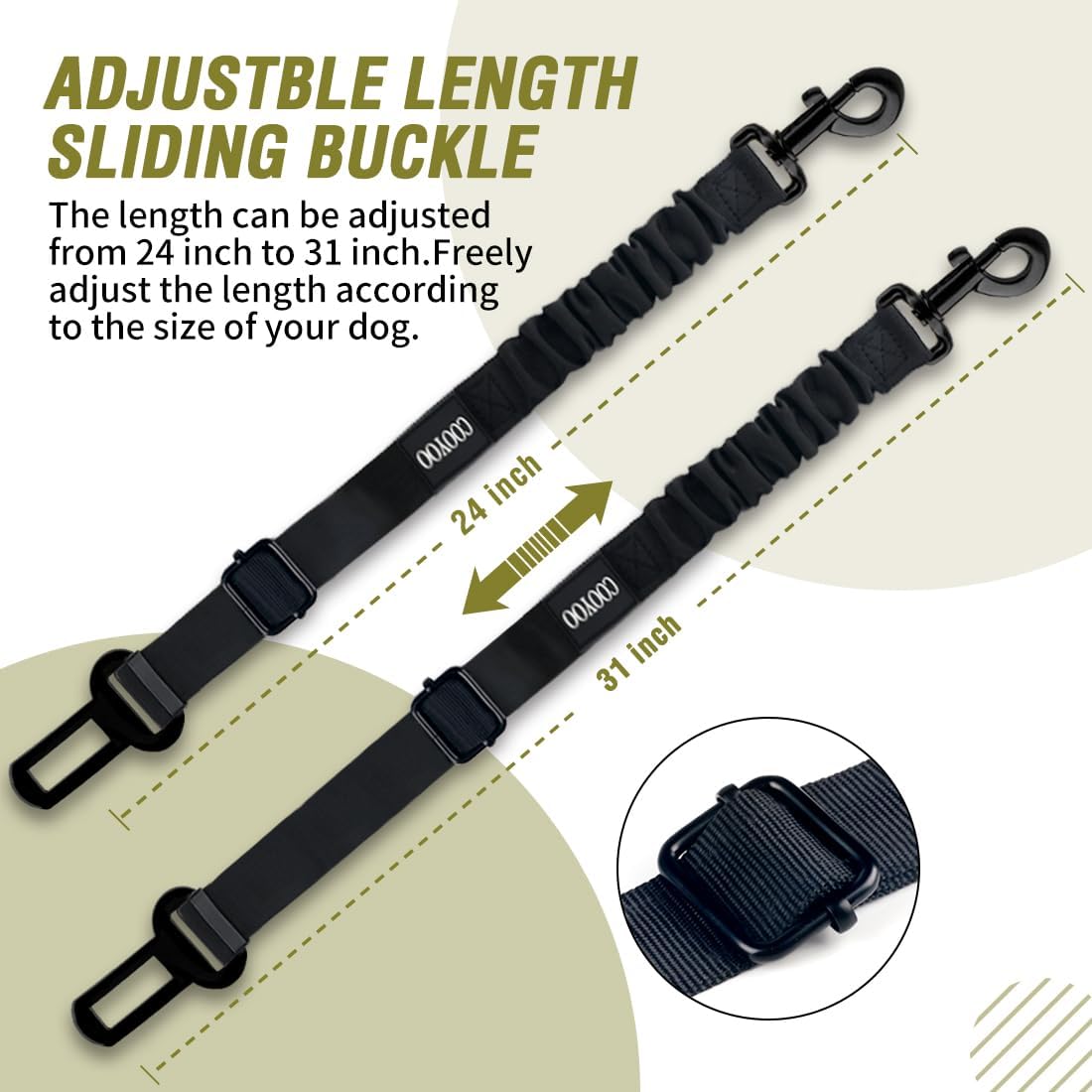 COOYOO Dog Seat Belt,Retractable Dog Car Harness Seat Belt for Car Adjustable Nylon Pet Safety Seat Belts Heavy Duty & Elastic Bungee Buffer