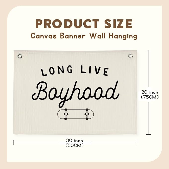 Boys Room Nursery Decor，Long Live Boyhood Skateboard Wall Decor Hanging Flag Nursery Toddler Kids Room Decoration,Gifts for Teens, Minimalist Wall Decor, Vintage Sports Nursery Decor boyroom banner