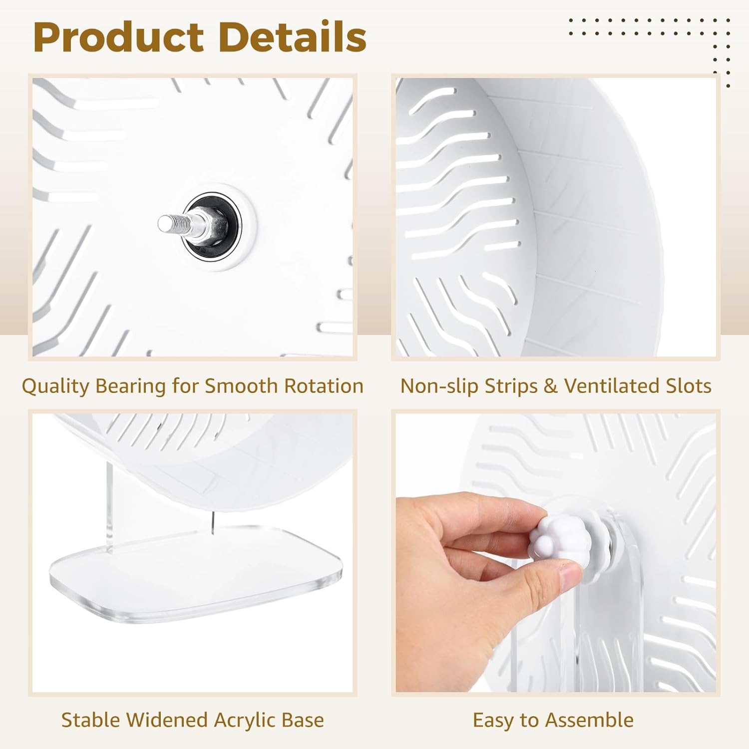 Silent Hamster Wheel, Hamster Exercise Wheel with Adjustable Acrylic Stand, Hamster Exercise Wheel for Gerbil, Syrian & Dwarf, Chinchilla and More Small Animal Hamster Running Wheels (9.5 in)