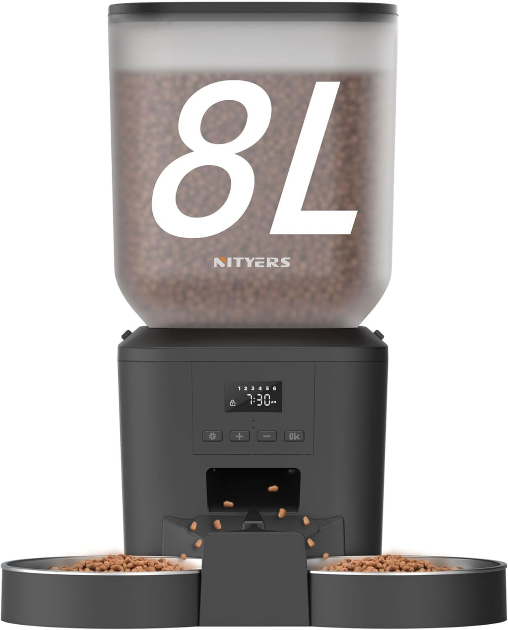 Automatic Cat Feeder for 2 Cats - 8L/34 Cups Large Capacity Auto Cat Food Dispenser with LCD Screen, 2 Food Trays, Timed Feeder, Up to 50 Portions 6 Meals Per Day, Keep Fresh