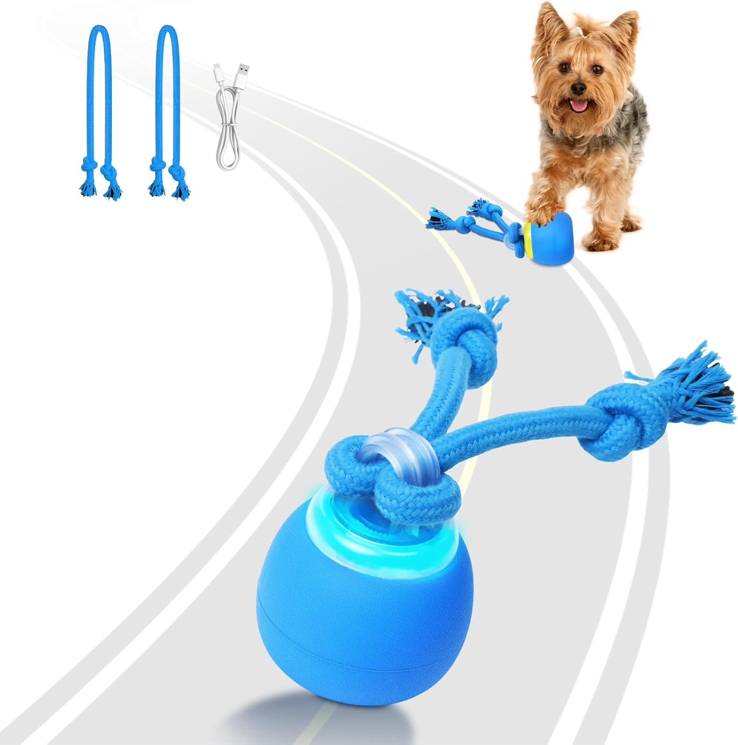 Interactive Dog Toys, Moving Dog Ball with Touch Activated, Active Rolling Ball for Puppy and Medium Dogs, Squeaky, USB Rechargeable