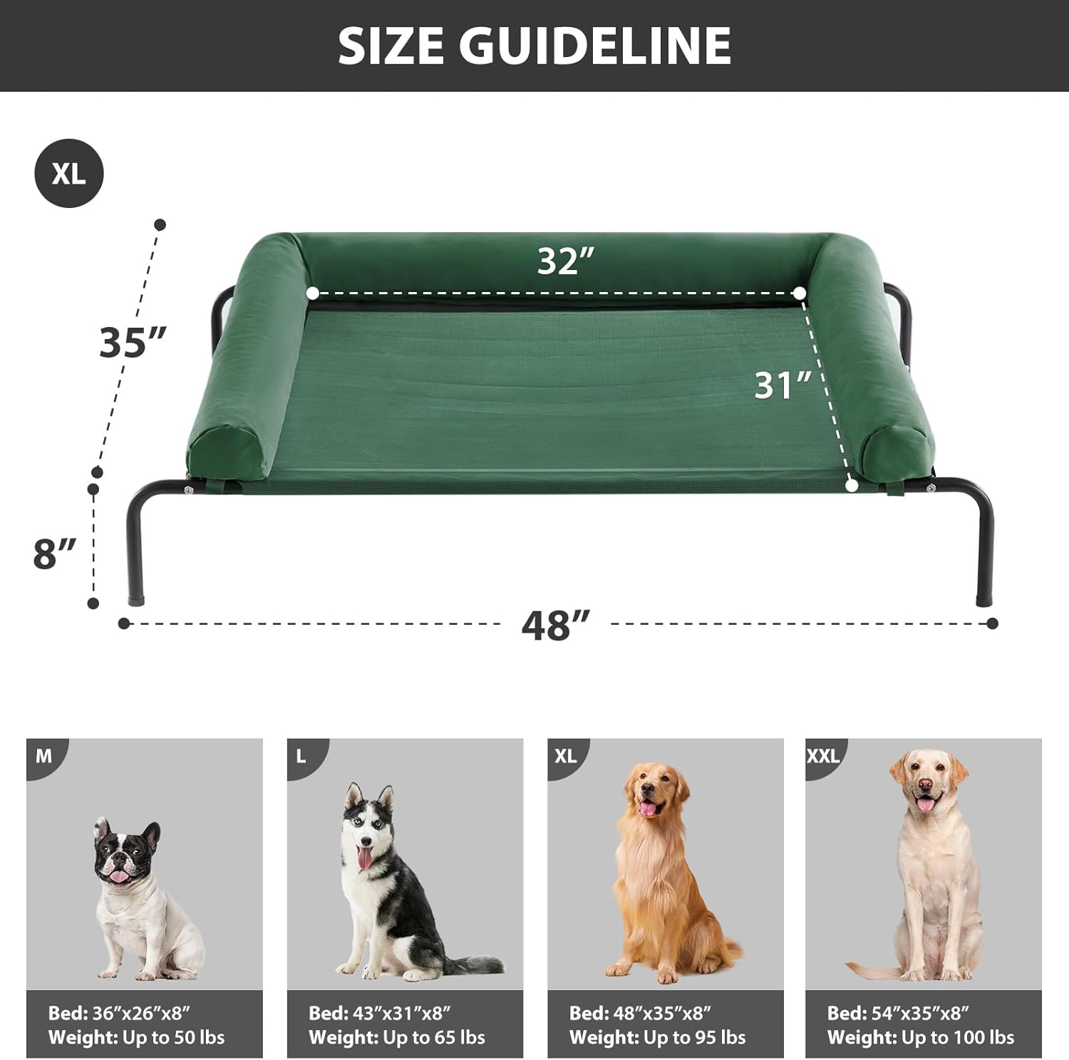 RRPETHOME Large Elevated Cooling Dog Bed, Raised Dog Cot Beds for Large Dogs, Elevated Outdoor Pet Bed, Chew Proof Portable Cooling Pet Cot with Skid-Resistant Feet and Breathable Mesh