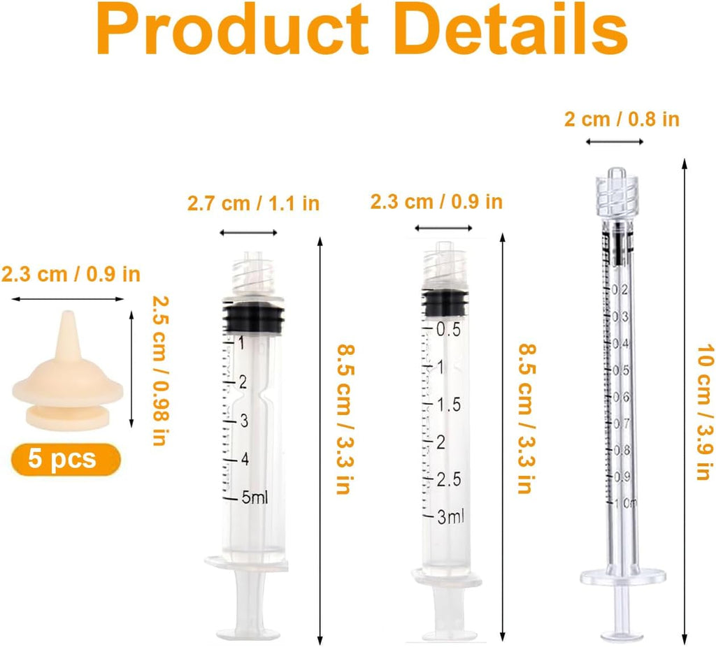Pet Feeder Syringe, Newborn Animal Feeder Syringe Pet Feeding Nursing Syringe Silicone Feeding Pacifier,Pet Feeding Nipple for Kitten and Puppy (1ml+3ml+5ml Feeder & 5 Small Nipples)