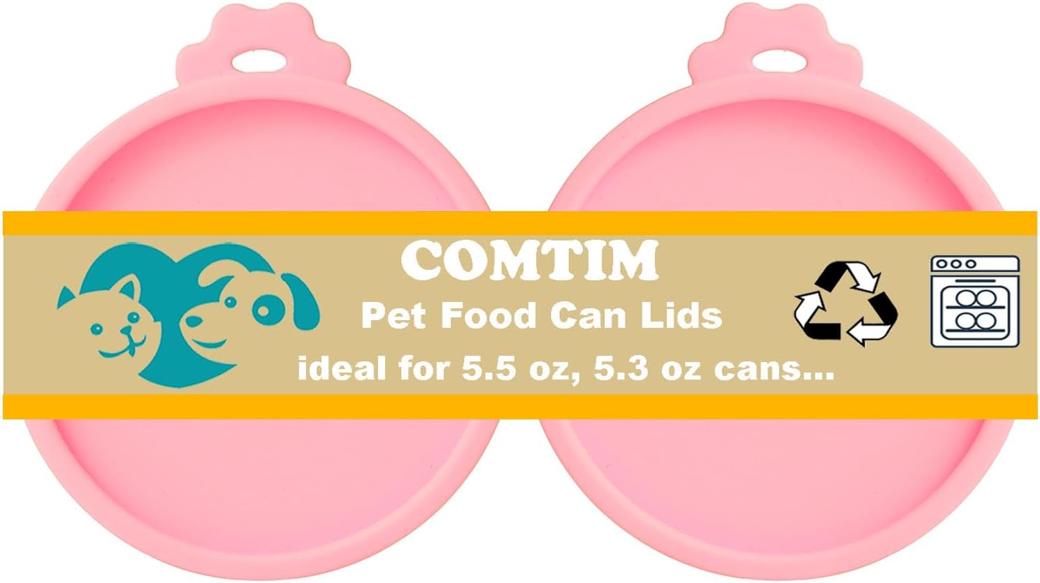 Comtim Cat Food Can Covers Lids for 5.5 oz Cans, 2 Pack Silicone Cat Food Can Lids for 5.5 oz 5.3 oz Cans...Pet Food Can Covers Reusable Can Toppers Savers for Wet Food (Pink)