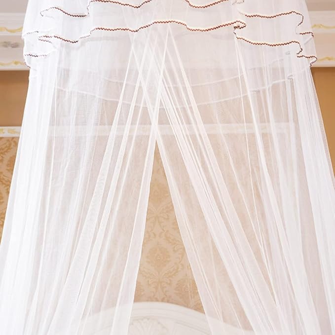 Breathable Round Canopy Lace Princess Net Bed Curtain Netting (White)