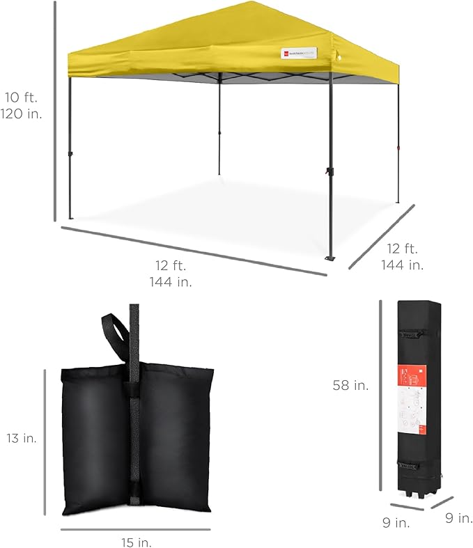 Best Choice Products 12x12ft 1-Person Setup Pop Up Canopy Tent Instant Portable Shelter w/ 1-Button Push, Case, 4 Weight Bags - Yellow