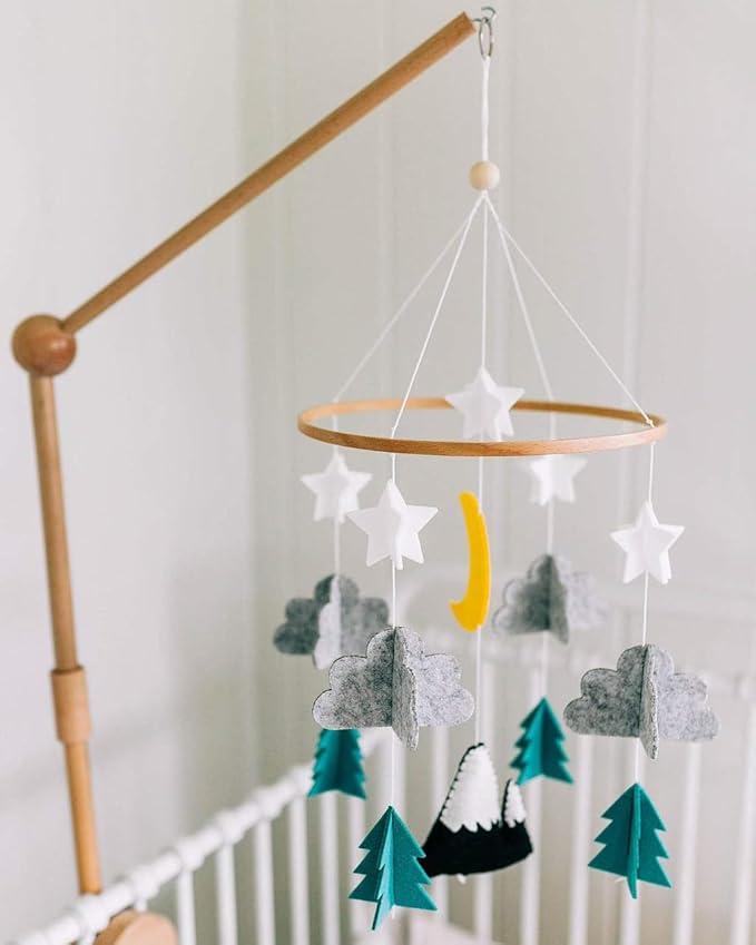 Sorrel + Fern Baby Crib Mobile (Starry Woodland Night, Mint) - Nursery Decoration Crib Mobile and Baby Shower for Boys and Girls