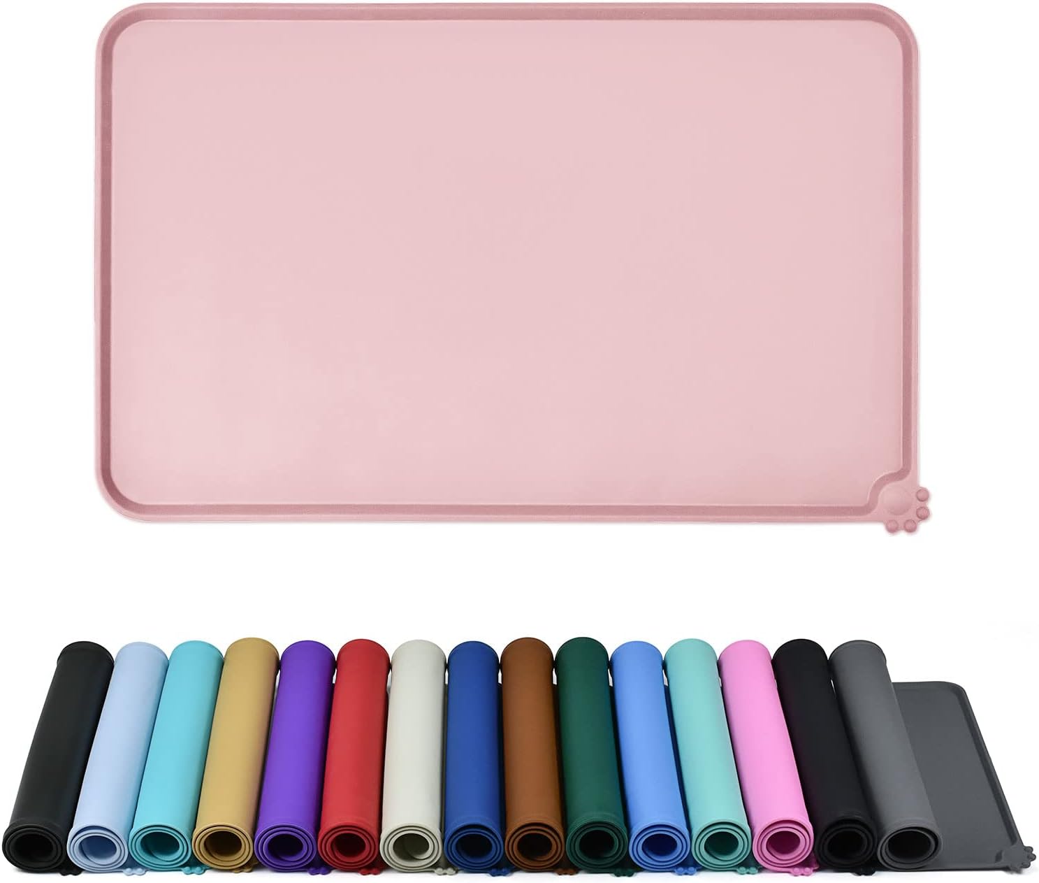 Waterproof Pet Feeding Mat with High Raised Edges, Heavier and Thicker Placemats for Cat Dog Water Bowl with BPA Free, Dogs Cats Food Mats for Messy Drinkers to Prevent Spill and Protect Floors