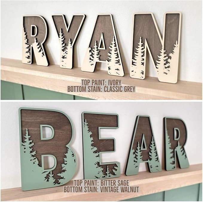 Name Sign For Nursery, Boho Nursery Sign, Family Name Signs, 3D Wall Art for Children & Kids Rooms, Baby Shower, First birthday gift (Woodland)