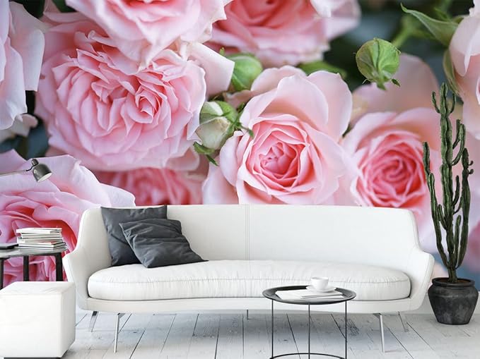 Soft Pink Roses Wall Mural Wallpaper for Bedroom Living Room Nursery (Not Peel n' Stick)