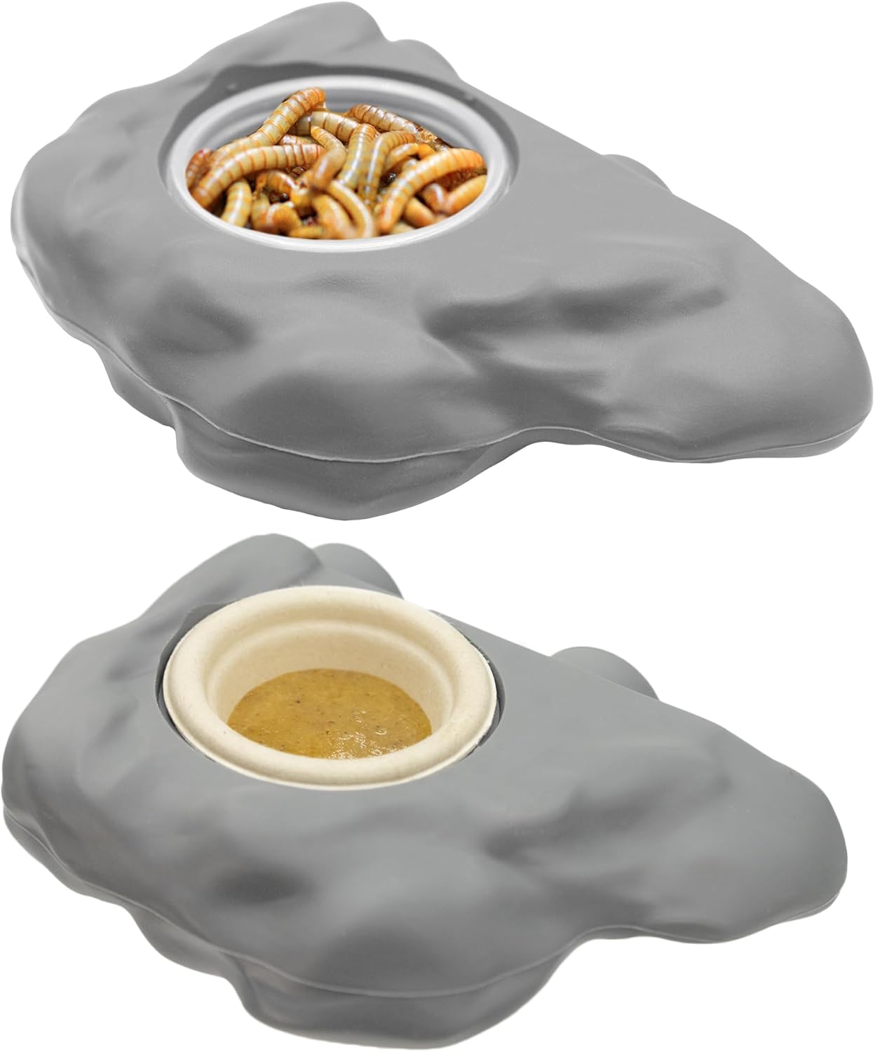 Pangea Silicone Gecko Feeding Ledge - Magnetic Mini Food Dish for Reptile Tank - 4.125" x 2.625" x 1.18" - Fits 0.5oz Cups (Gray)