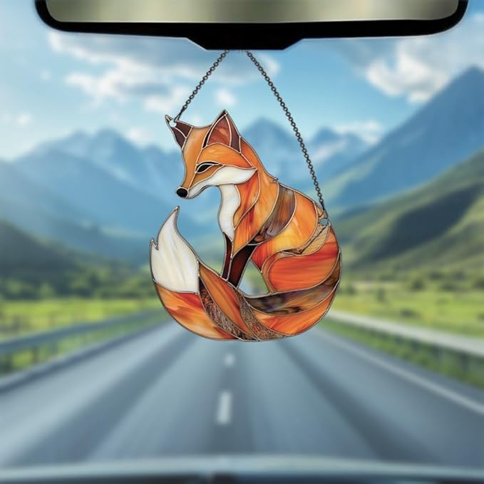 Fox Ornaments Decor for Window Hanging,Fox Lover Gifts for Women Men, Wild Animal Home Wall Room Decorations, Christmas 2D Flat Acrylic Ornamnet