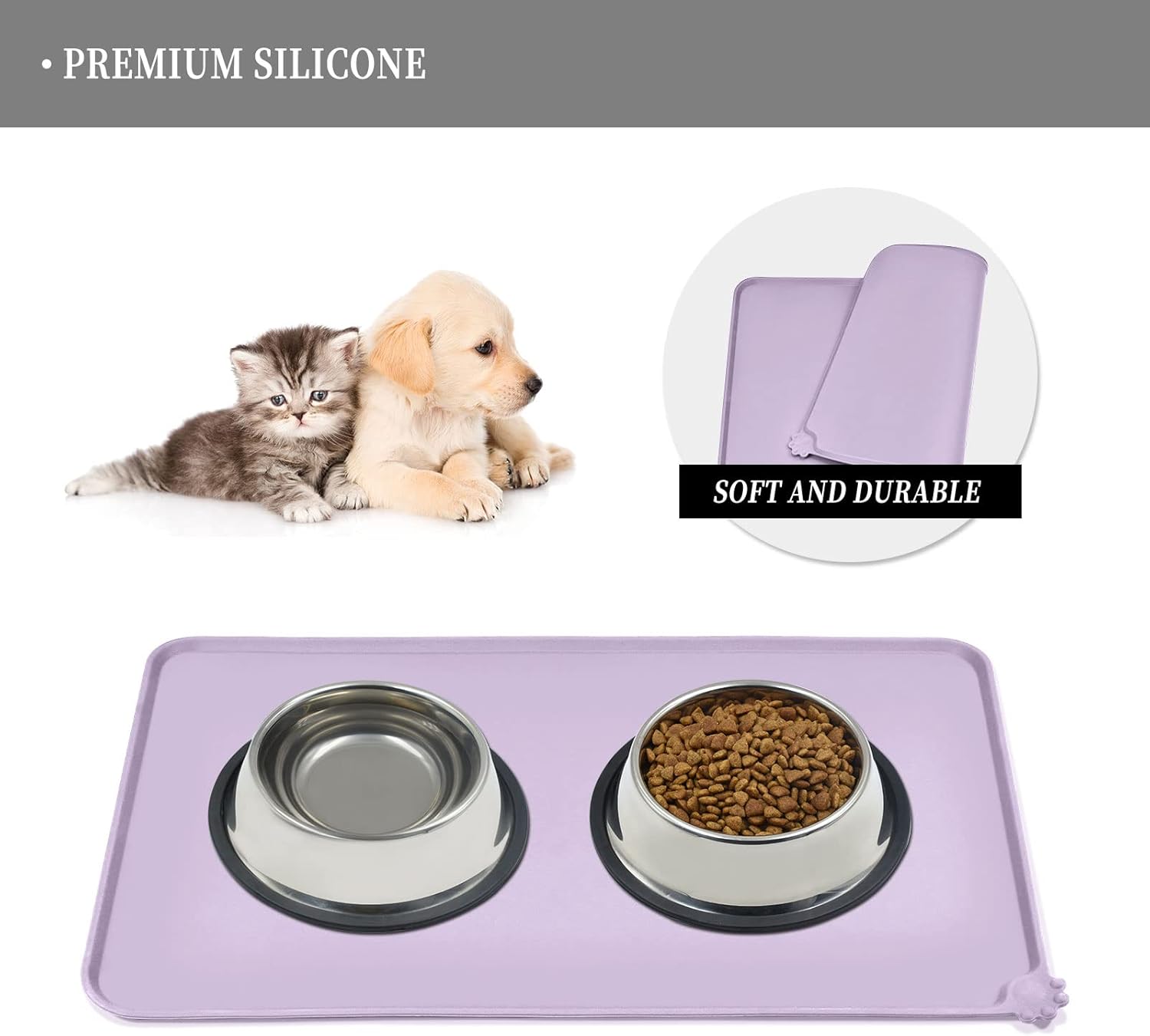 Waterproof Pet Feeding Mat with High Raised Edges, Heavier and Thicker Placemats for Cat Dog Water Bowl with BPA Free, Dogs Cats Food Mats for Messy Drinkers to Prevent Spill and Protect Floors