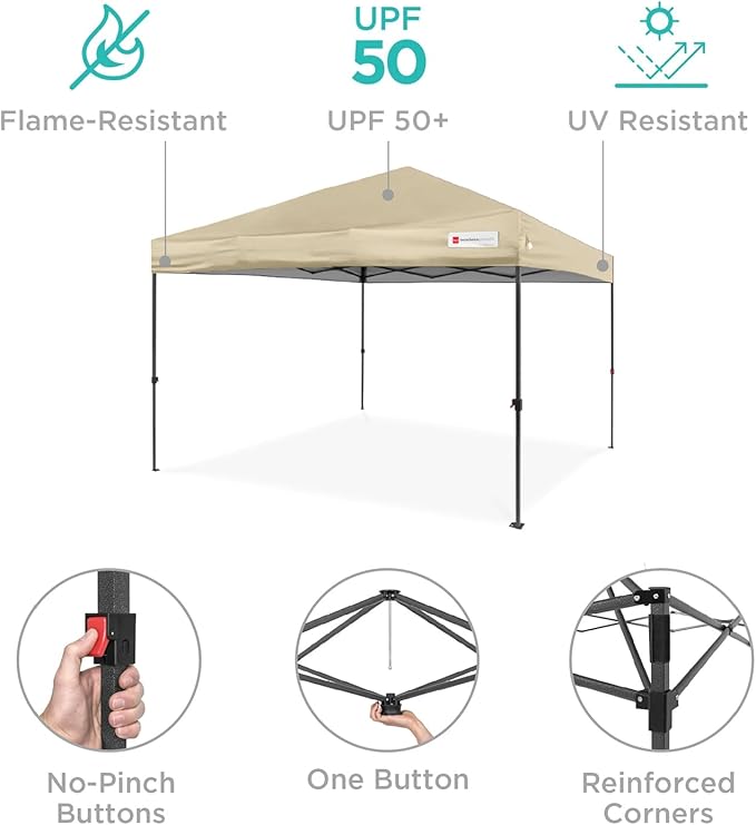 Best Choice Products 12x12ft 1-Person Setup Pop Up Canopy Tent Instant Portable Shelter w/ 1-Button Push, Case, 4 Weight Bags - Sand