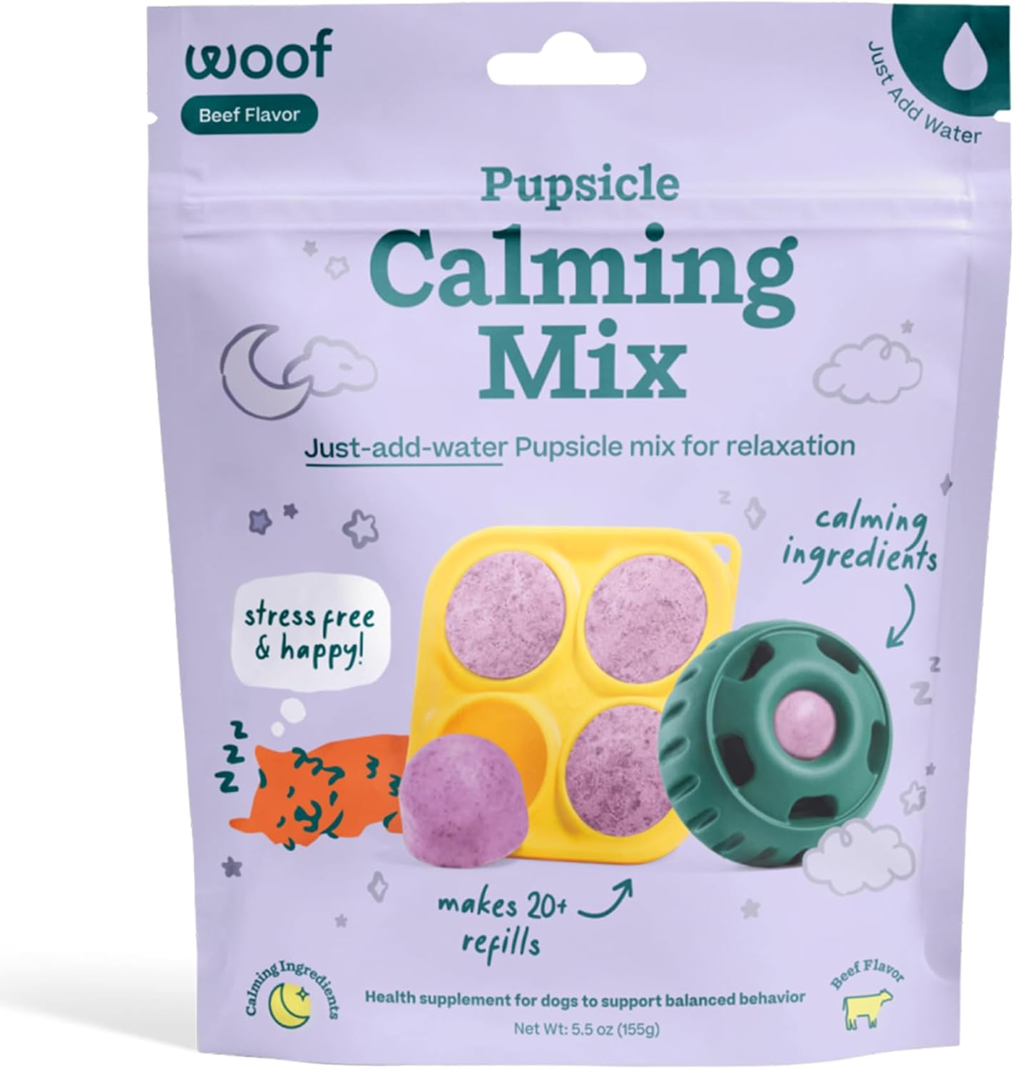 WOOF Dog Pupsicle Mix - Easy-to-Make DIY Pupsicle Refills - Tasty, Healthy Pupsicle Mix - Wholesome Ingredients - Long-Lasting - Calming Mix