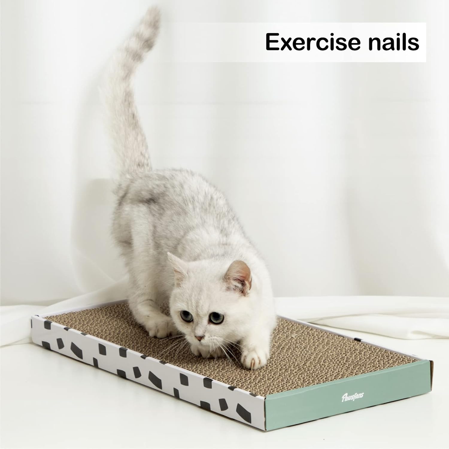 PAWSFANS Cat Scratcher Cardboard Scratch Pad with Box Durable Corrugate Scratching Board Kitty Sofa Lounge Bed Reversible Catnip Included for Indoor Cats,Large (Box, 5pcs)