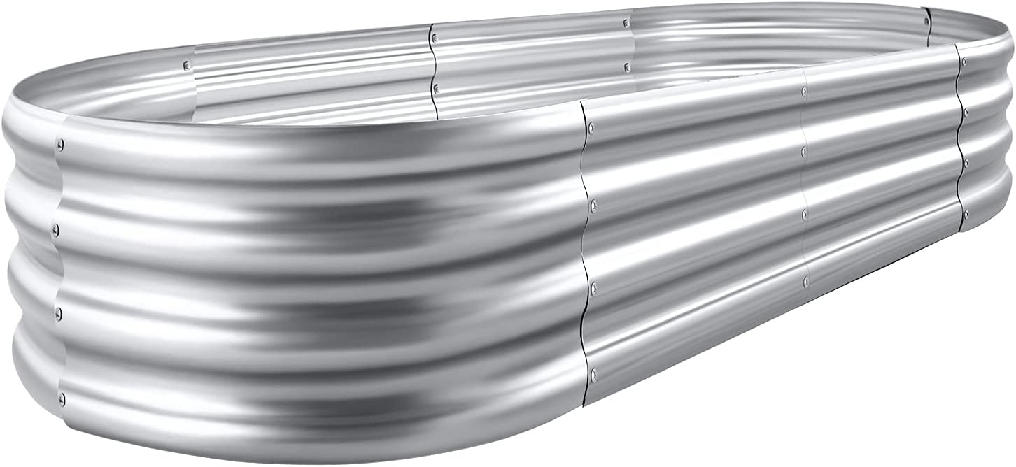 Land Guard 8×4×1 ft Galvanized Raised Garden Bed Kit，Raised Garden Boxes Outdoor, Oval Metal Raised Garden Beds for Vegetables……