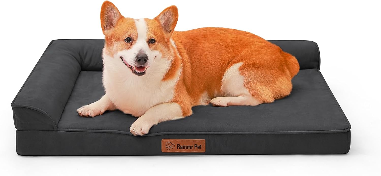 Upgraded Large Dog Bed, 3" Memory Foam with Waterproof Liner, Chew Resistant Microsuede Cover, Removable and Washable, for Indoor, Outdoor, and Car Use, Nonskid Base, 36x27 Inches L Dark Grey