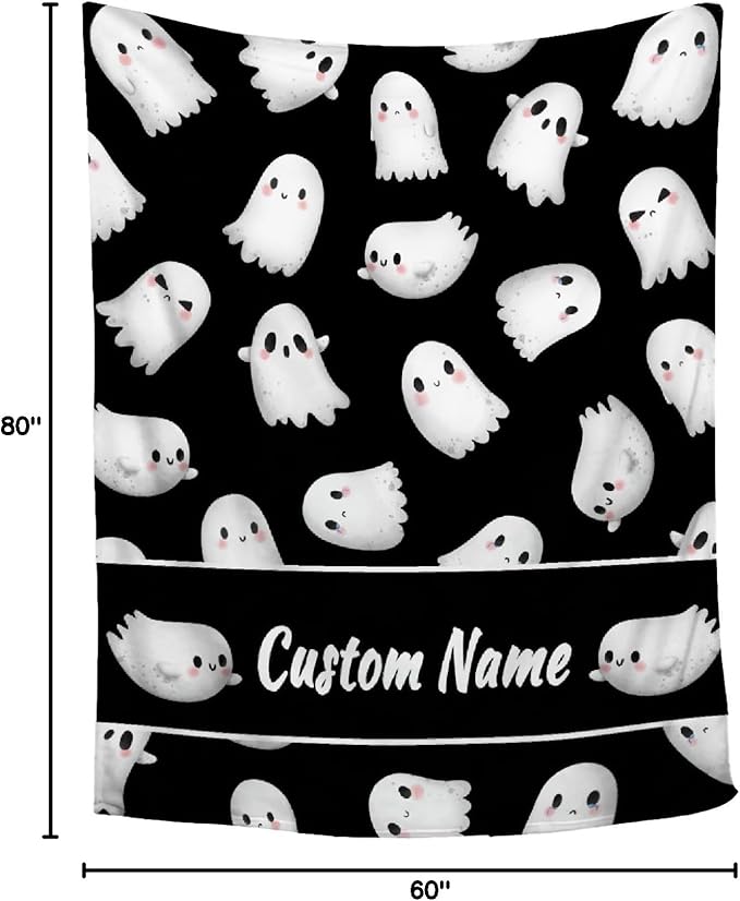 Custom Halloween Ghost Blanket | Personalized for Boys Girls | Plush Cozy Name Blanket | Halloween Decor Gifts | 60"x80"-Adults/Twin Size