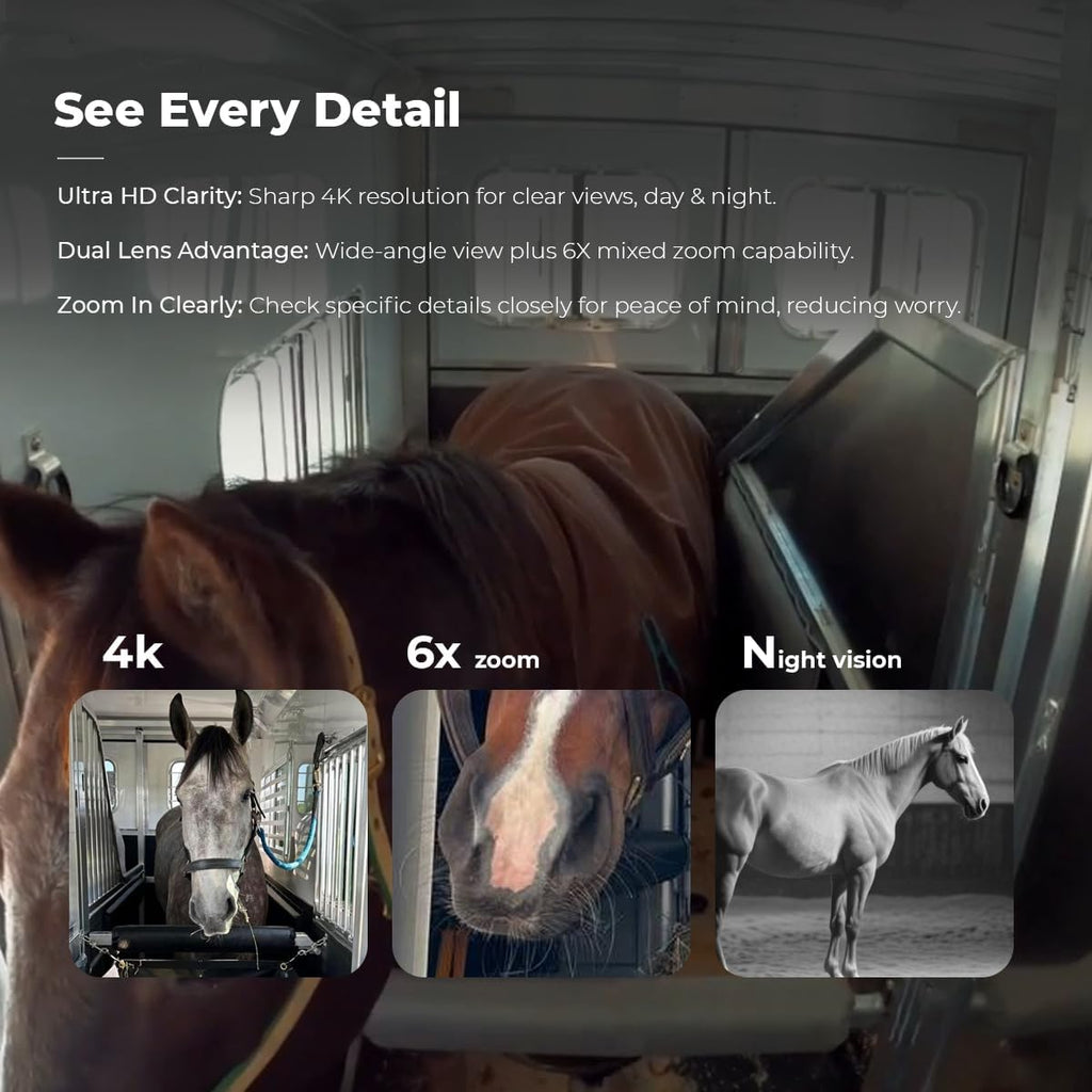 NomadEye Wireless Horse Trailer Camera – 4K Live Video & 2-Way Audio – WiFi Connect – Magnetic Mount – 15Hrs Recording – Night Vision – iOS & Android App