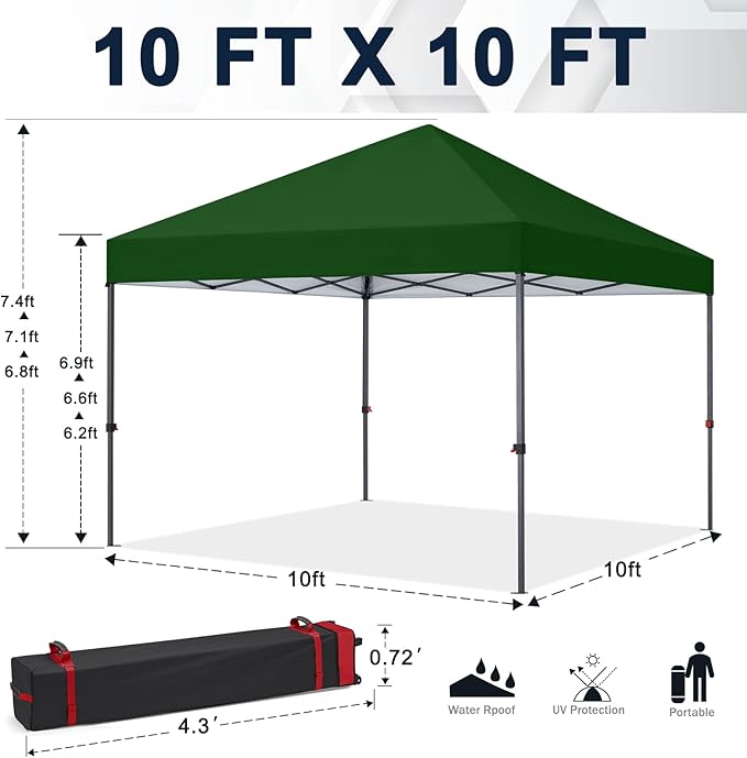 COOSHADE Durable Easy Pop Up Canopy Tent 10x10Ft, Olive Green