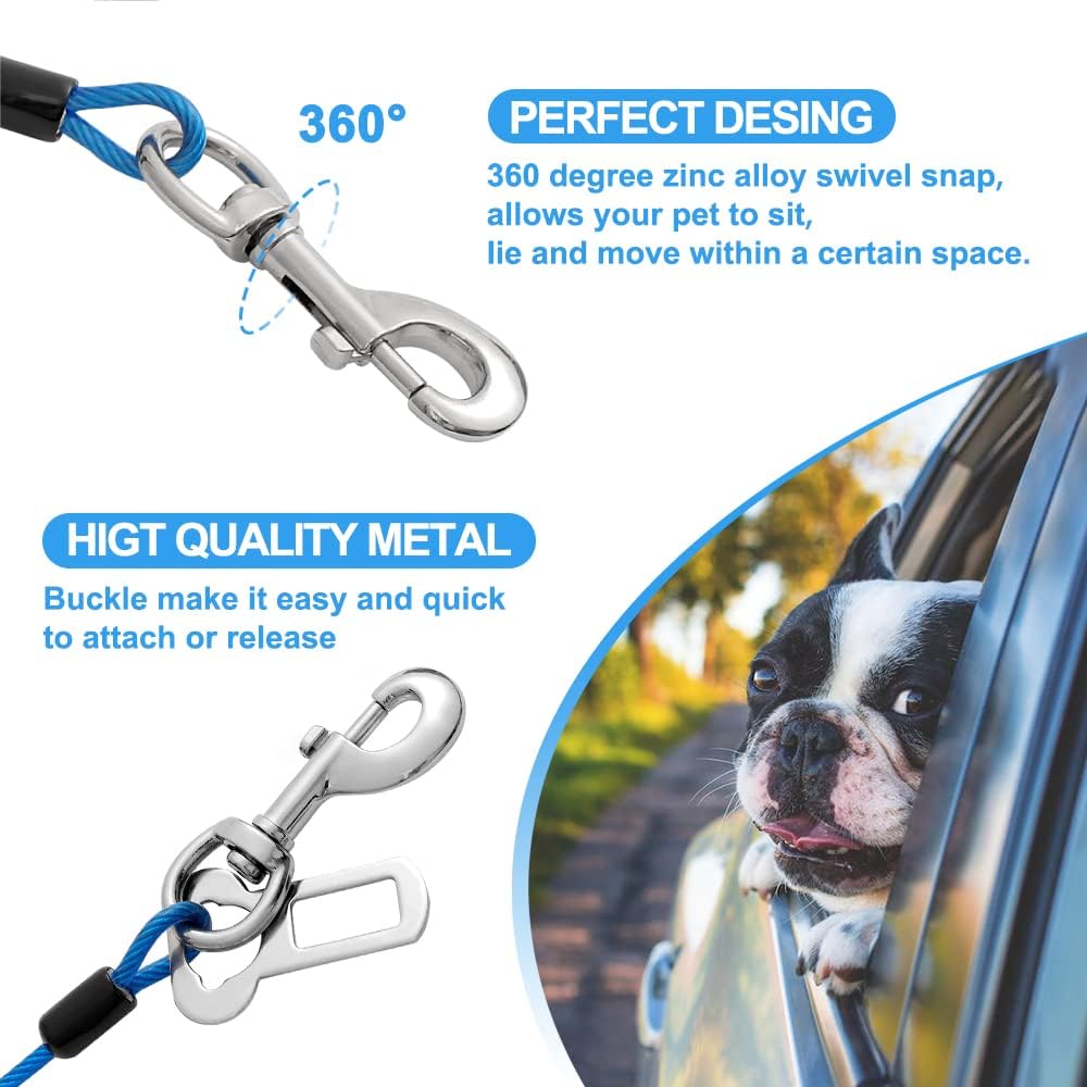Dog Seat Belt Harness for Car,2pcs Dog Seatbelt of Coated Wire Leash Safety Restraint,No Chew Tether Cable Vehicle Dog Accessories,Double Clips & Latch (2 Pack Red+Blue, 24 inch/60 CM)