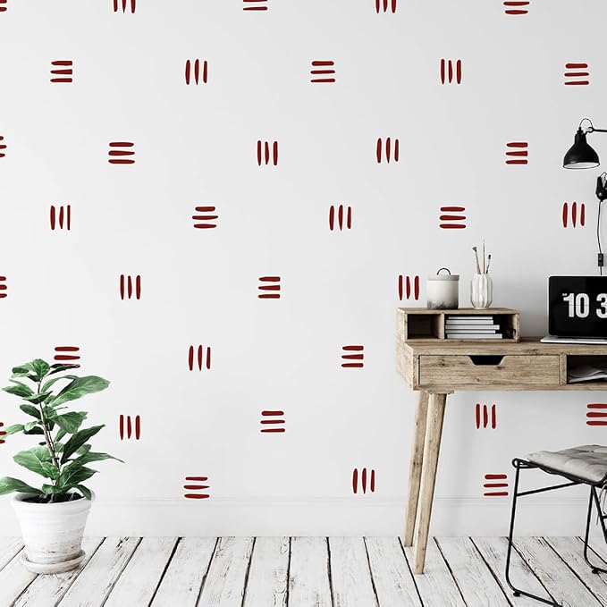 120pcs Modern Line Wall Stickers Boho Nursery Kids Living Room Scandinavian Home Décor Self-Adhesive Murals Vinyo DIY Gift YT5037 (Dark Red)