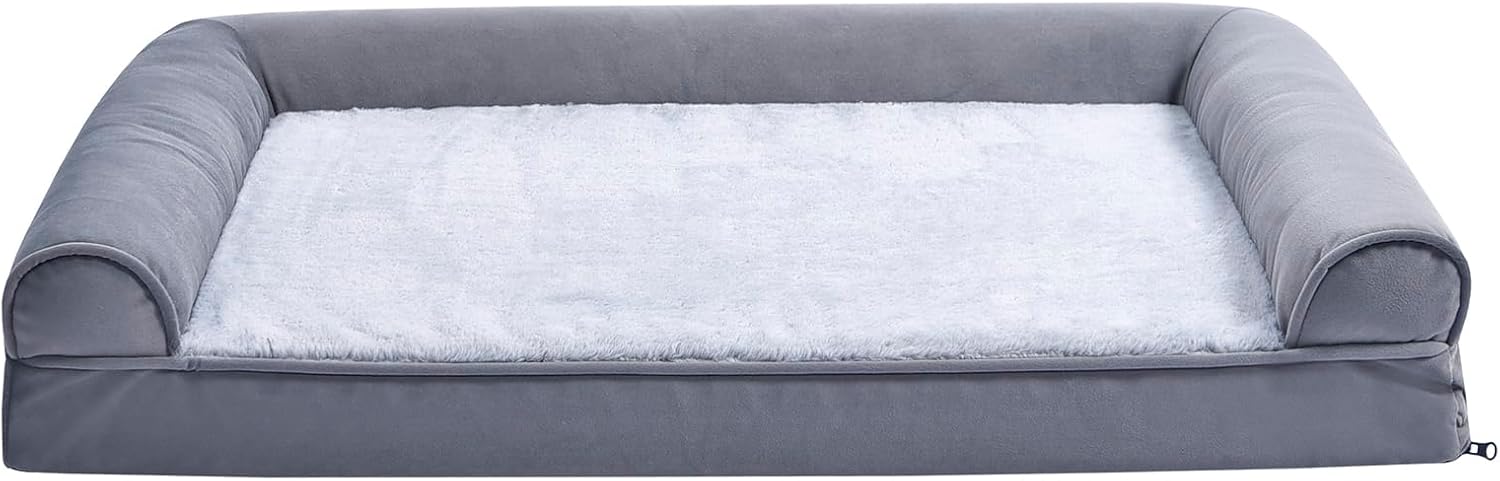 Amazon Basics Living Room Couch Dog Bed with Premium Foam, Pressure-Relief Support for Dogs up to 55lbs, Machine Washable Cover, Large Sized (36" x 27"), Grey