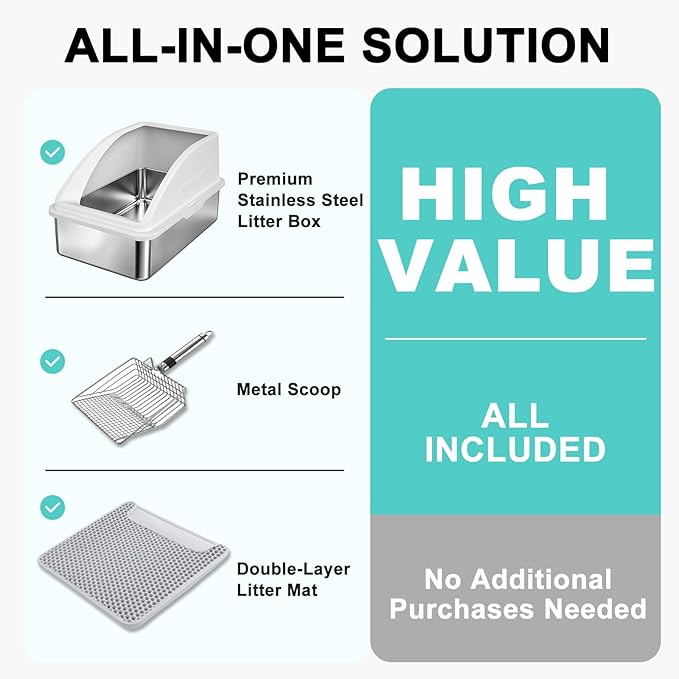 Stainless Steel Litter Box | XL Enclosed Cat Litter Boxes - Image 2
