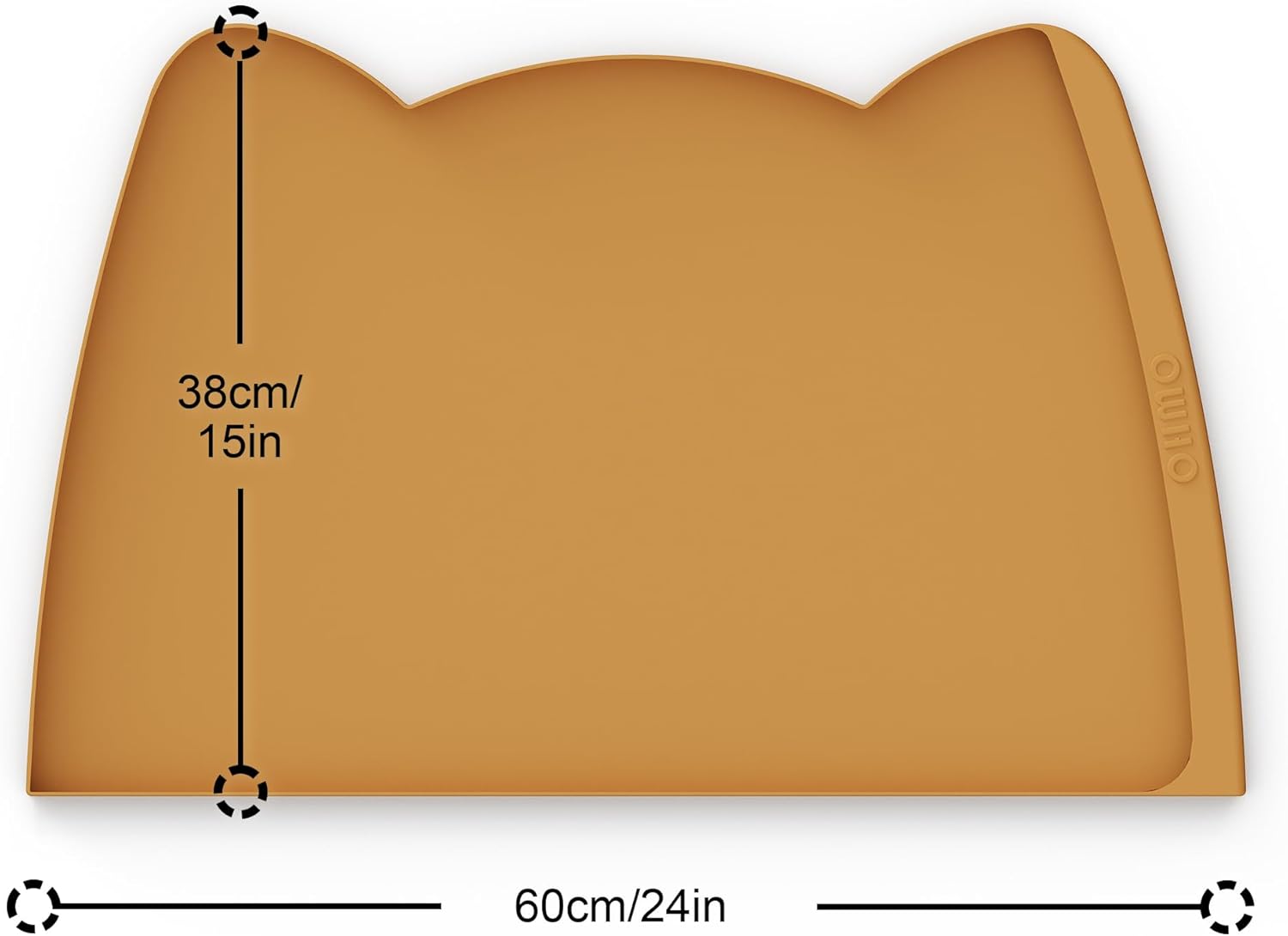 OHMO Dog Food Mat(Honey, 24 * 15'') w/Residue Collection Pocket Silicone Pet Feeding Mat for Floor High Edges Anti Spills Waterproof Cat Water Bowl Tray, Easy Clean Placemat