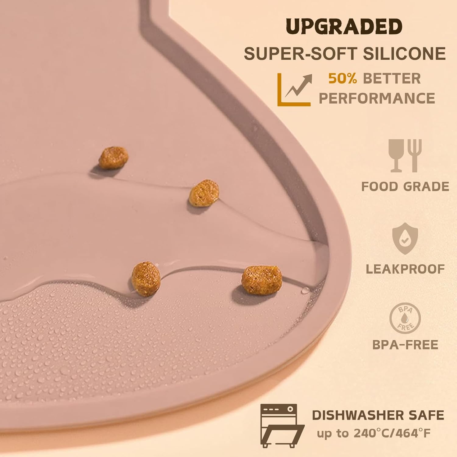 Cat Food Mat, Silicone Pet Feeding Mat for Floor Non-Slip Waterproof Dog Water Bowl Tray Cushion (17" x 10", Tea Rose)