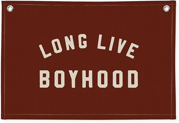 Long Live Boyhood Boys Room Decor - Linen Banner Wall Hanging Canvas Banner Flag Decor for Toddler Boy Room Nursery Playroom - Dull Red