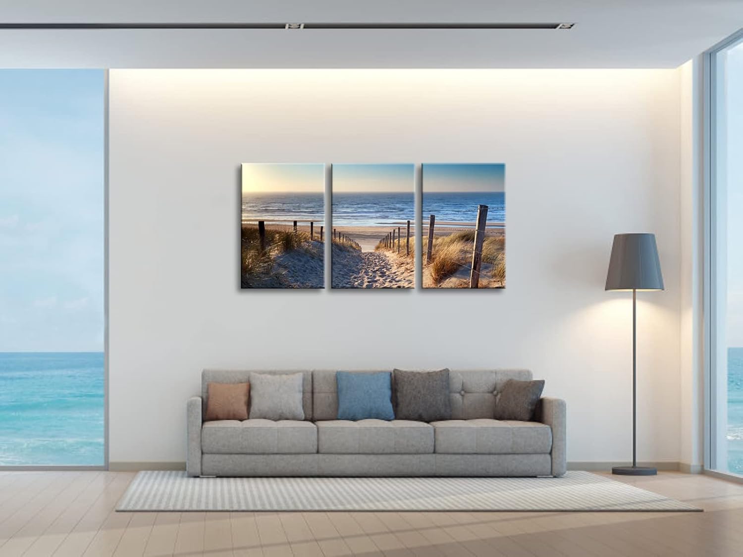 Wieco Art 3 Piece Beach Coastal Sand Dune Canvas Prints Modern Stretched Wall Art Seascape Pictures Paintings for Living Room Bedroom Home Decorations Landscape Artwork