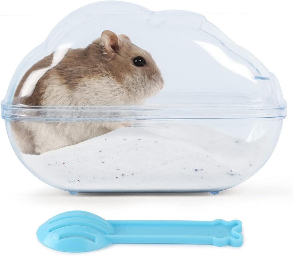 BUCATSTATE Hamster Sand Bath Container Transparent Hamster Dust Bath Kit Dwarf Toilet with Scoop Set Cage Accessories for Small Animals, Gerbil, Syrian Hamster, Mouse (Blue, Medium)