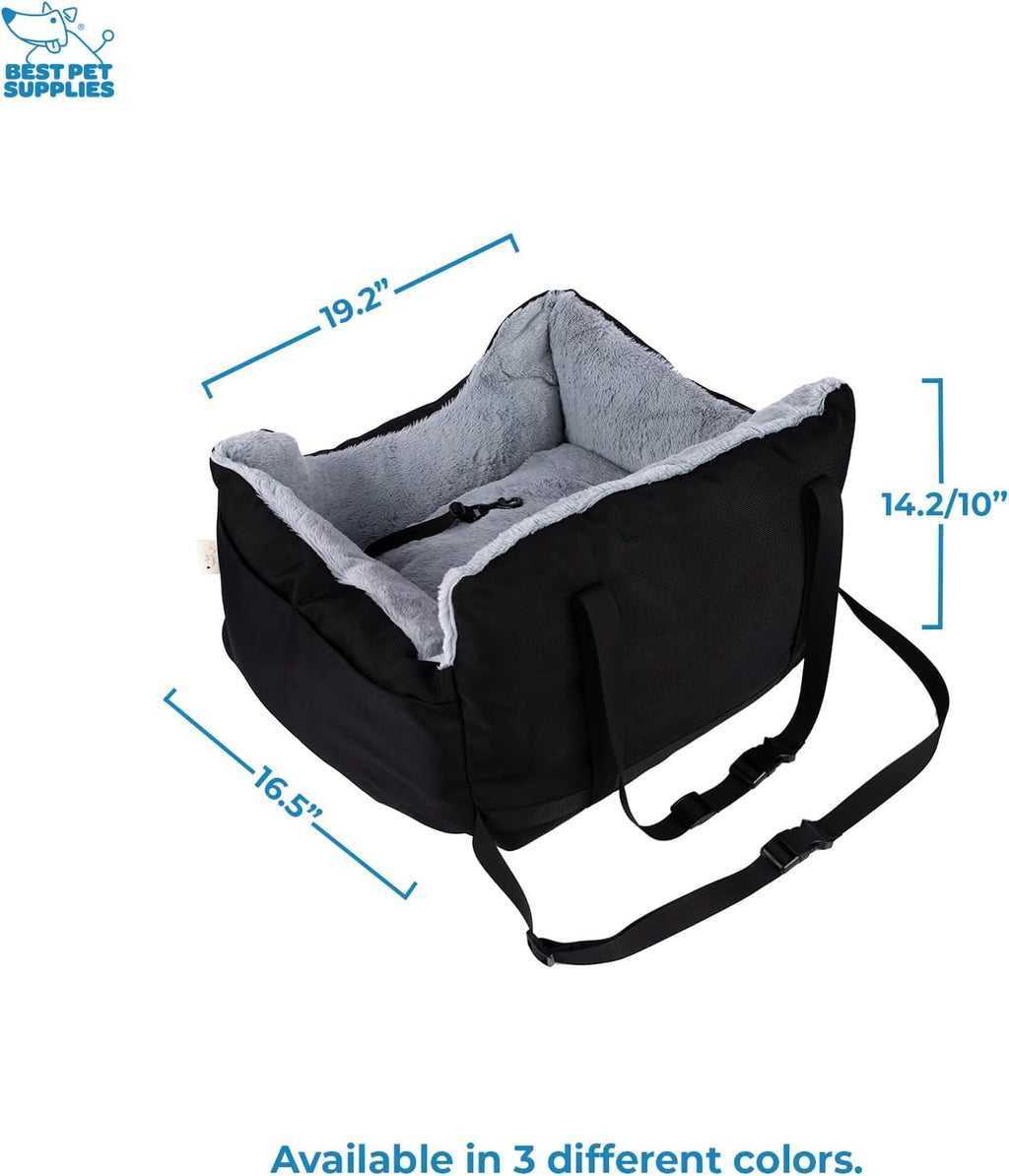 Best Pet Supplies Dog Pet Booster Seat, Dog Car Seats for Small Dogs & Medium Dogs, Soft Plush Cushion with Comfortable Bedding, Secure Straps, and Tall Pillow, Black