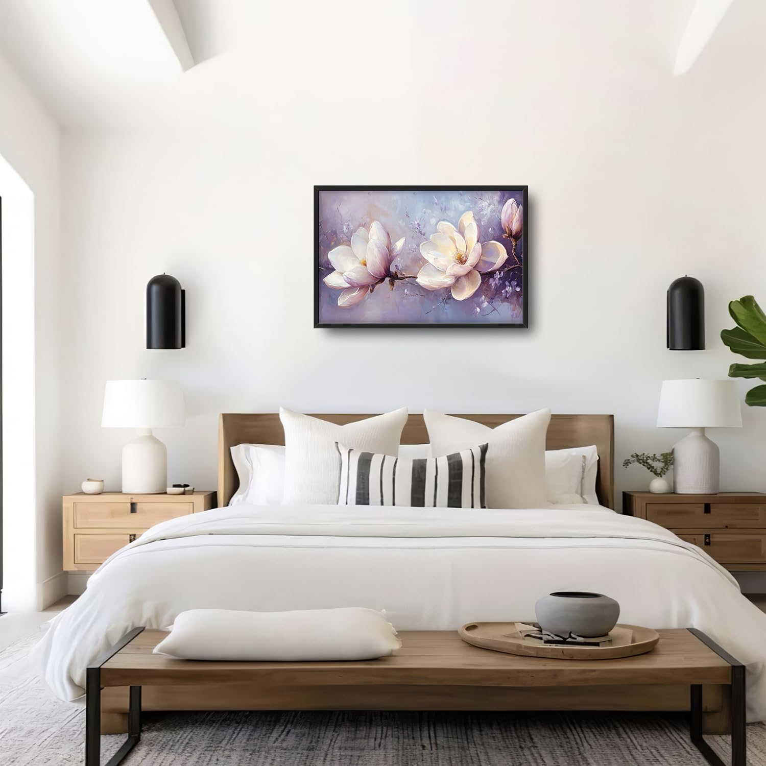 Large Floral Landscape Wall Art for Living Room, Purple Flower Canvas Oversized Wall Decor, Aesthetics Framed Pictures Painting Print Artwork for Bedroom Office 36L" x 24W"