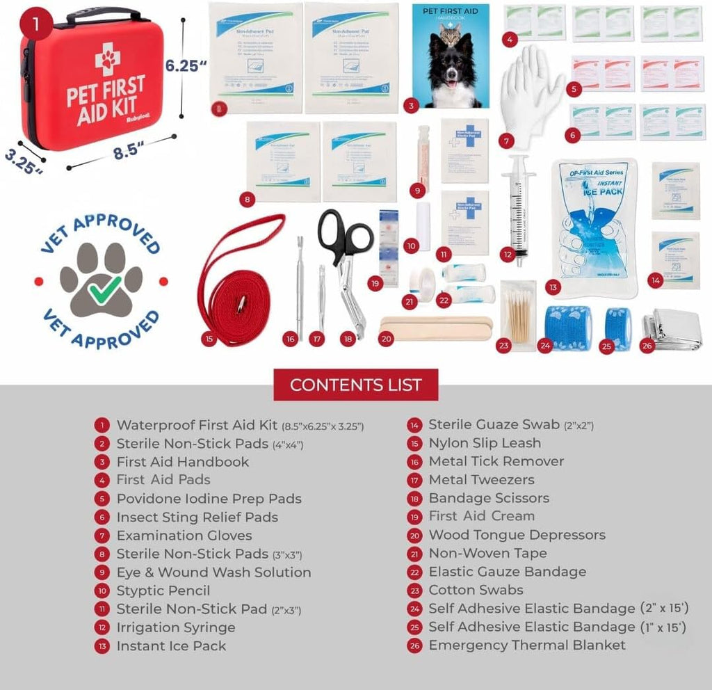 Dog First Aid Kit 3-Pack – 2 Hard-Sided & 1 Compact Travel Pet First Aid Kits – Vet-Approved Emergency Supplies with First Aid Guide, Tick Remover, Thermal Blanket for Hiking, Camping, Car, RV