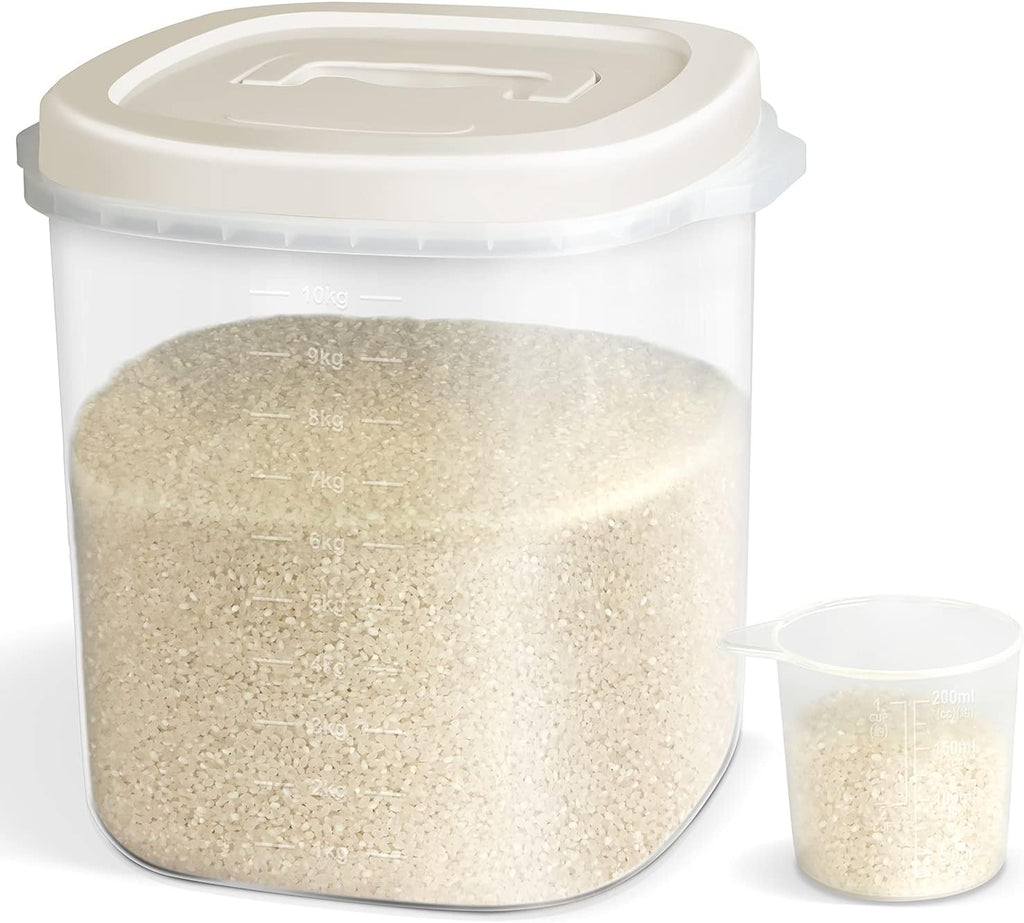 Large Airtight Food Storage Container Bin, 20-lb Dry Food Rice Container with Lid-Lock Handle and Measuring Cup. Cereal, Flour Dog Cat Pet Food Containers