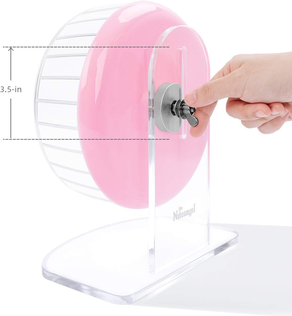 Niteangel Super-Silent Hamster Exercise Wheels: - Quiet Spinner Hamster Running Wheels with Adjustable Stand for Hamsters Gerbils Mice Or Other Small Animals (S, Pink)