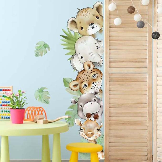 55.1 x 15.7 Inch Watercolor Jungle Animal Wall Decals Forest Animal Wall Sticker Elephant Tiger Giraffe Decals for Baby Nursery Playroom Bedroom Classroom Kindergarten Wall Decor