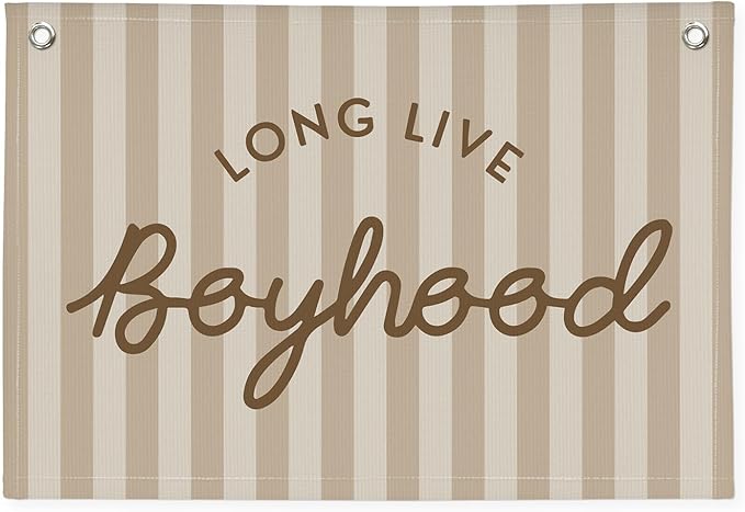 Boys Room Decor Long Live Boyhood Banner，Vintage Playroom Bedroom Nursery Wall Hanging Decor, Retro Kids Room Decor Stripes Flag Banner 30x20 boyroom