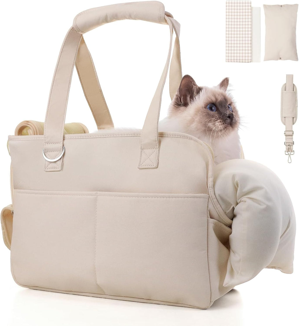 Dog Carriers for Small Dogs, Soft Sided Folding Small Dog Carrier for Dogs Medium Cats Puppies up to 13 Lbs, Washable Breathable Puppy Carrie Carrier for Outdoor Travel (Small Beige)