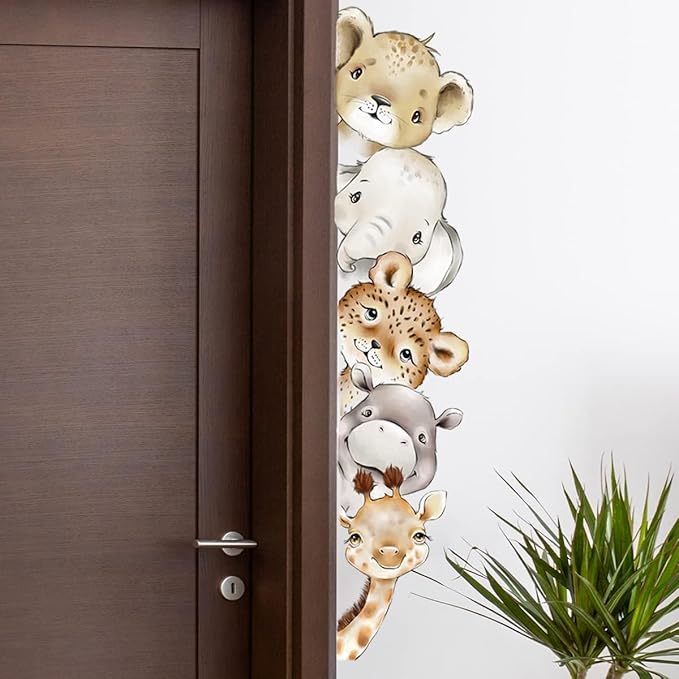 51.18x10.94 Inch Watercolor Jungle Animal Wall Decals - Forest Animal Sticker With Elephant, Lion, Monkey for Baby Nursery, Playroom, Bedroom, Classroom, Kindergarten Decor