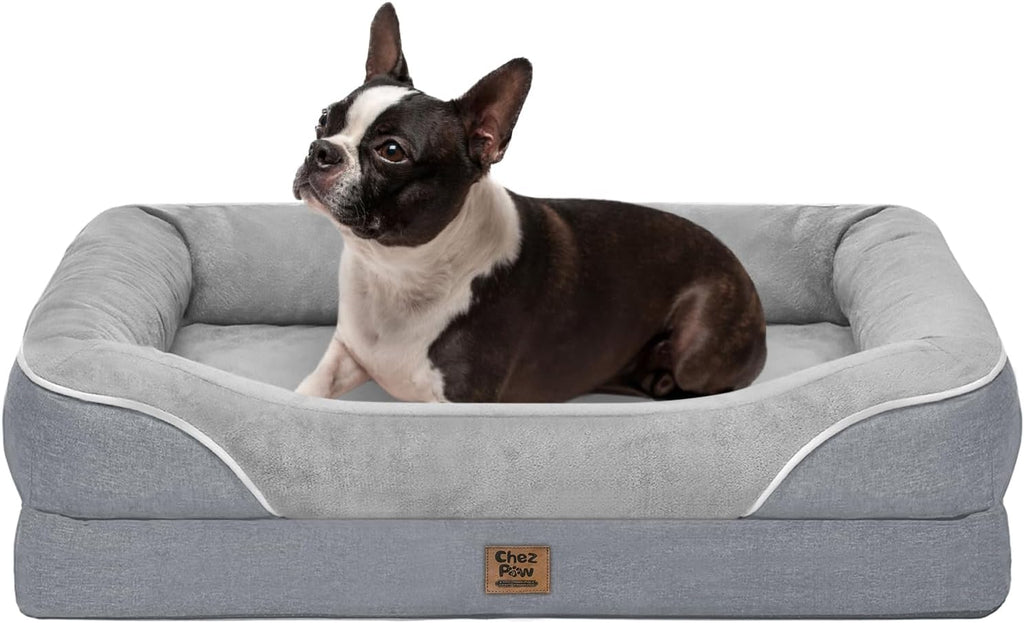 Orthopedic Washable Large Dog Bed - Egg Foam Dog Beds for Large and Medium Dogs Big Pet Beds with Removable Washable Cover and Bolster for Extra Large Dogs