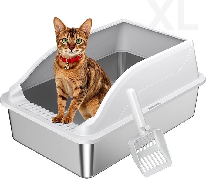 Stainless Steel Cat Litter Box, Extra Large XL Odor Free Metal Litter Box by KISENG
