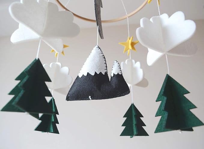 Sorrel and Fern Baby Crib Mobile Starry Woodland Night Nursery Decoration for Boys and Girls