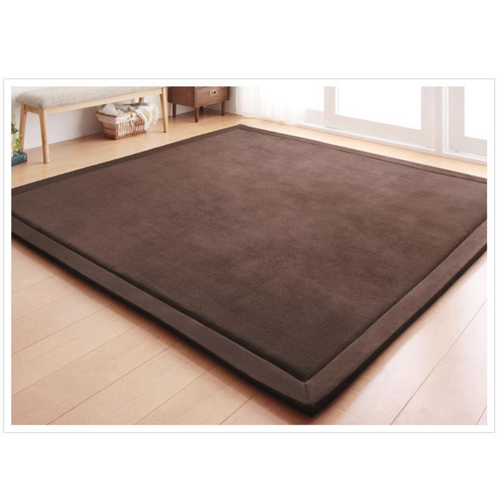 Loartee Coral Velvet Crawling Rug (5.0'x 6'8", Coffee) for Toddler Children Play Area Rug Yoga Mat Exercise Pad Carpet