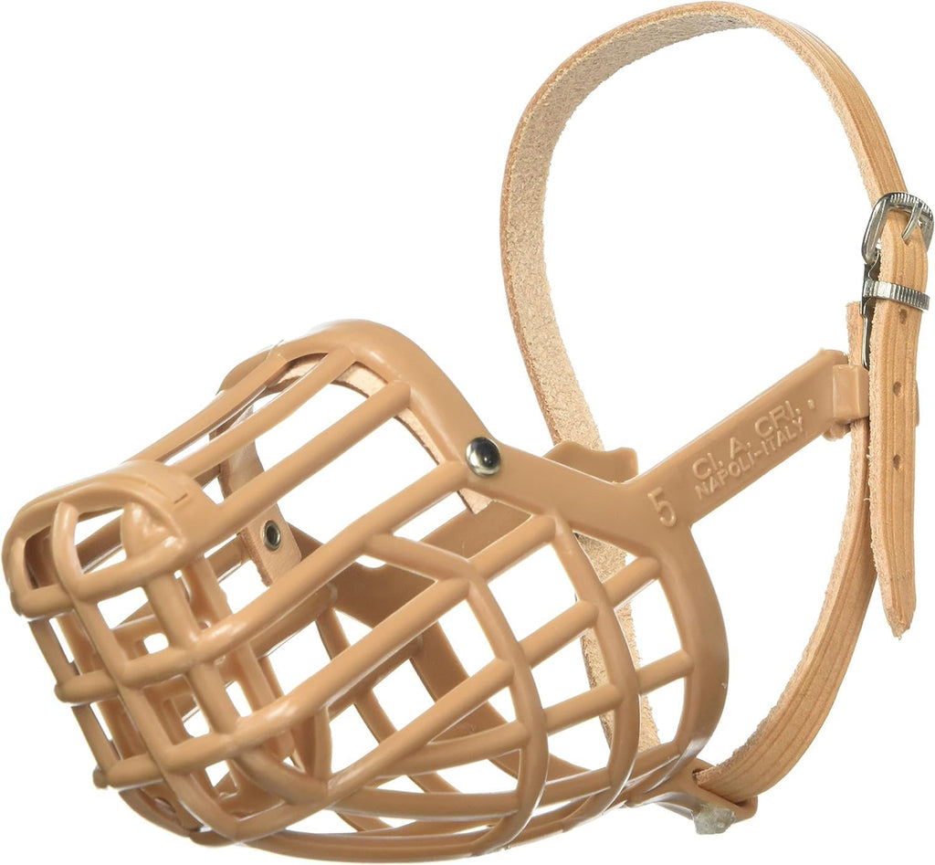 Leather Brothers Italian Basket Dog Muzzle, Adjustable Secure Fit, Comfortable Design, Training and Safety, Averts Biting, Prevents Chewing and Scavenging, Perfect for Grooming - Tan, Size 8